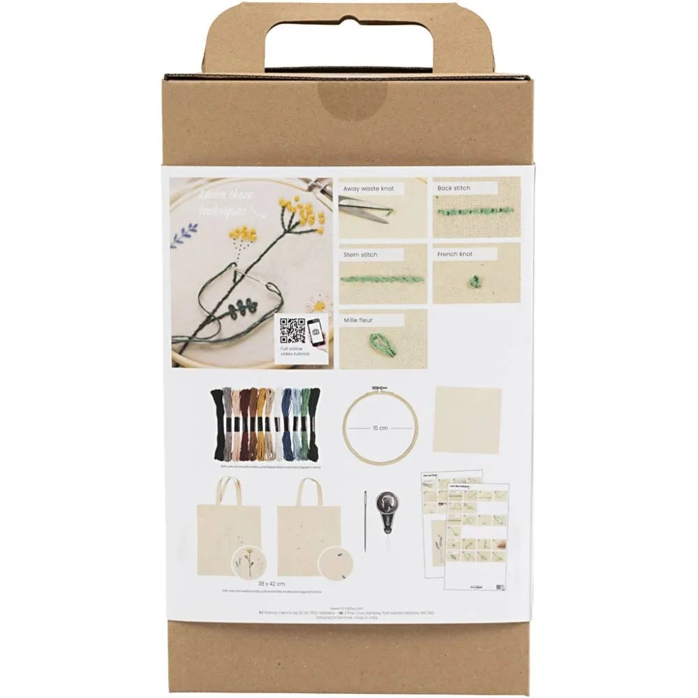 Starter Craft Kit Embroidery Flowers Tote Bags & Ring