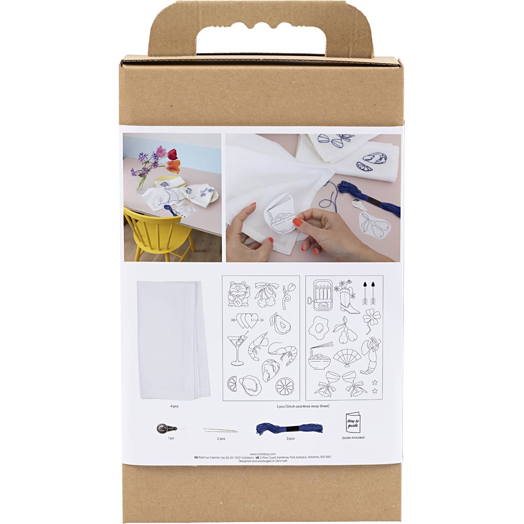 Cardboard packaging with images of a craft kit on a white background