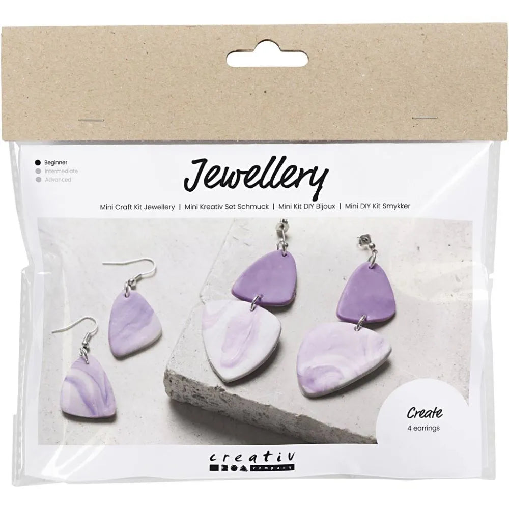 Mini Craft Kit Jewellery Clay Marbled Earrings Lilac