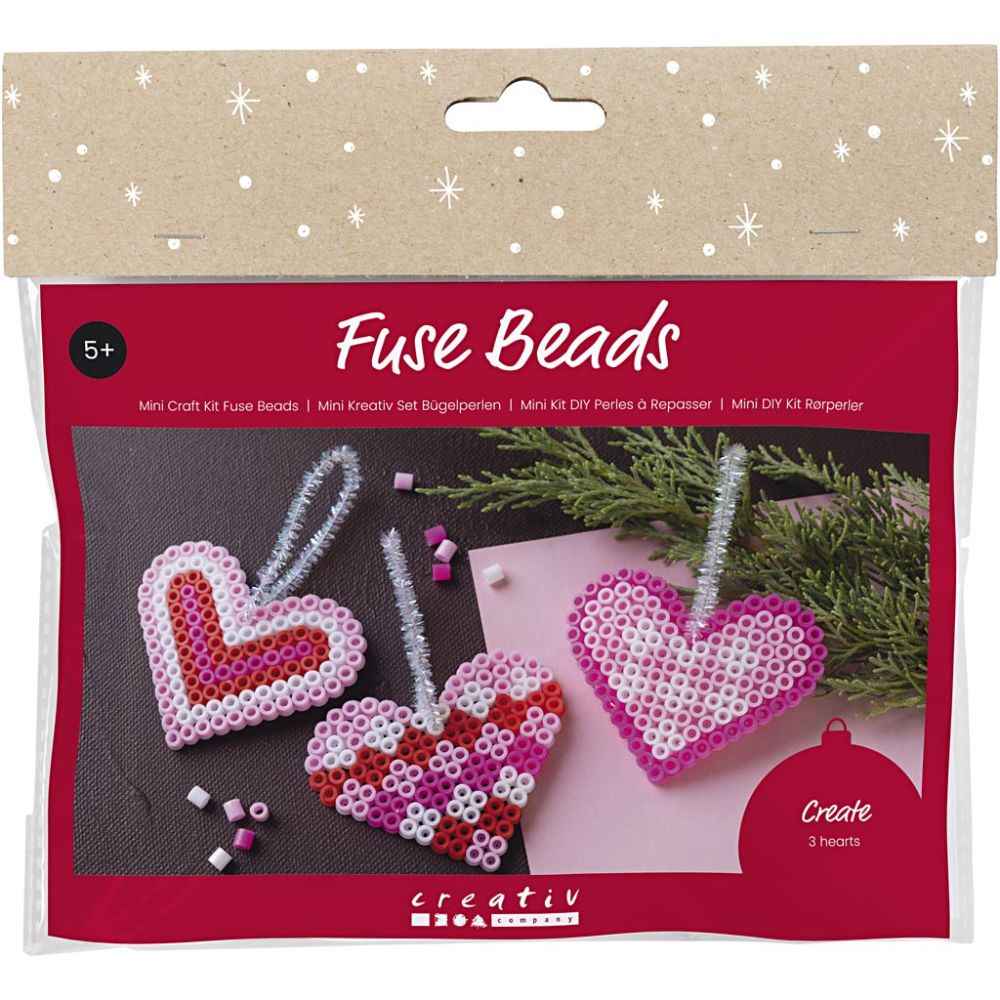 Mini Craft Kit Fuse Beads - Pink Christmas Hearts