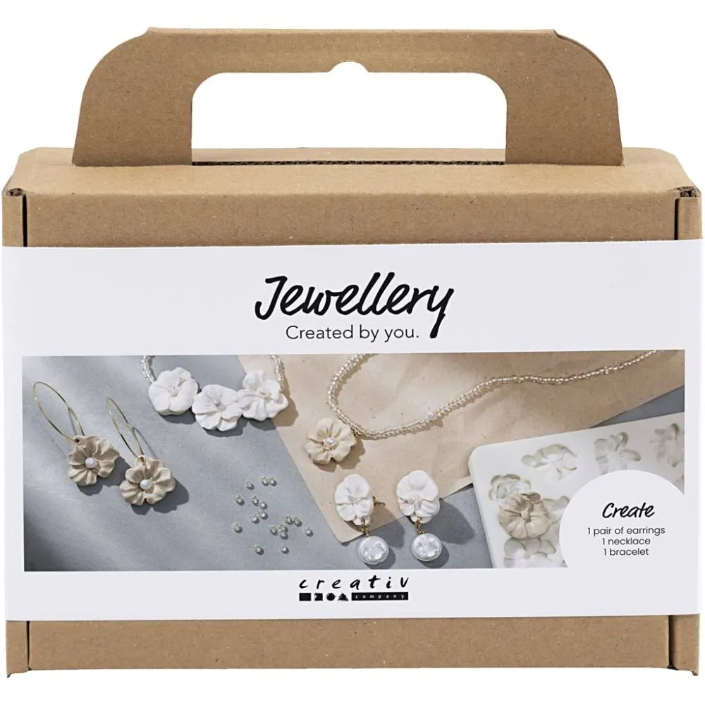 Mini Craft Kit Jewellery - Beige Floral Earrings, Bracelet & Necklace