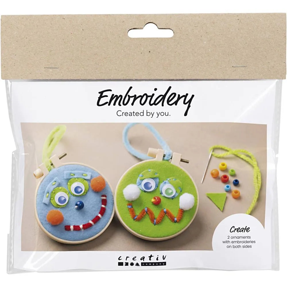 Mini Craft Kit Embroidery - Blue & Green Faces