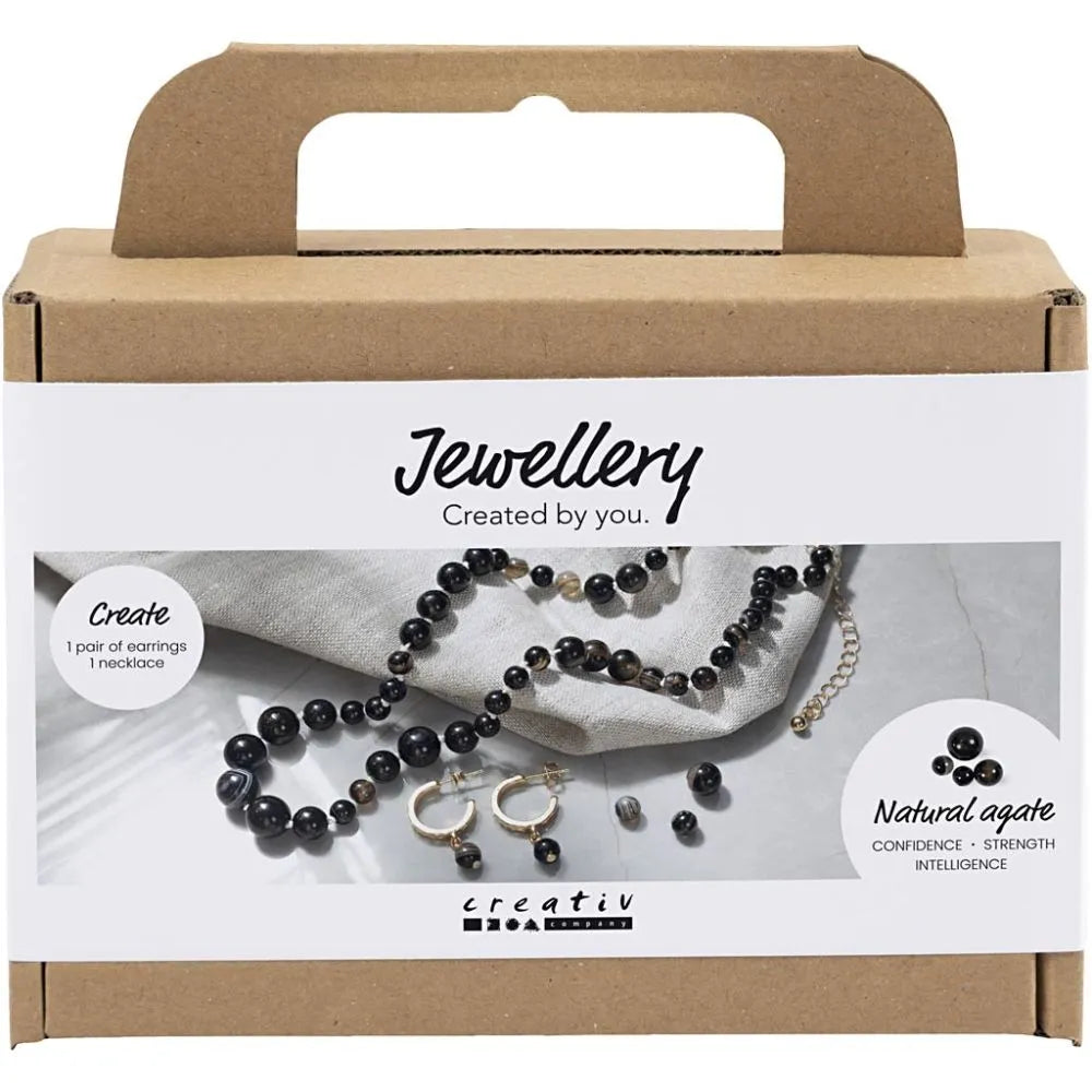 Mini Craft Kit Jeweller - Agate Black Necklace & Earrings