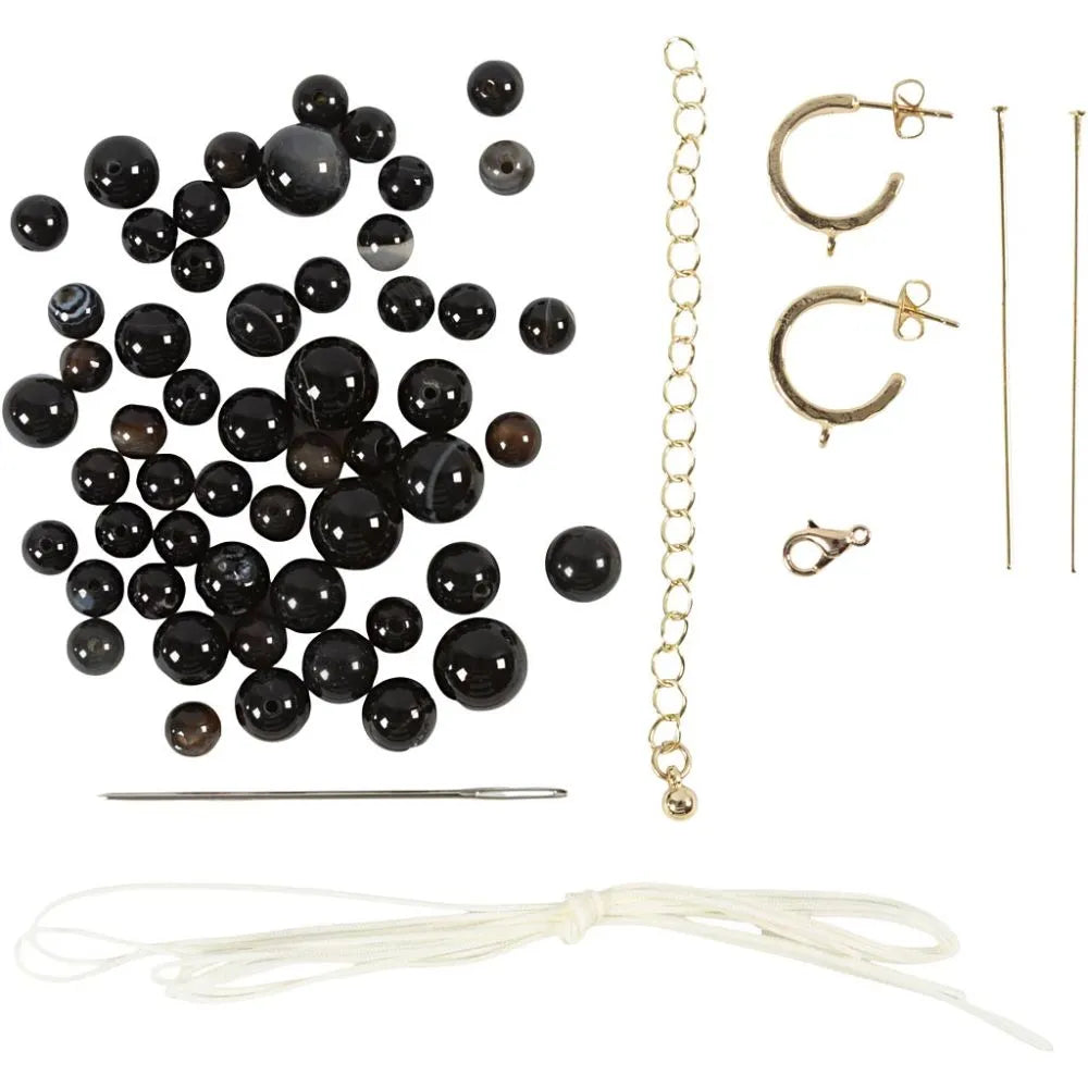 Mini Craft Kit Jeweller - Agate Black Necklace & Earrings