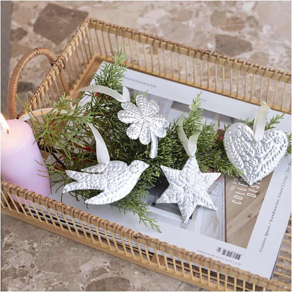 Mini Craft Kit Decoration - Silver Metal Christmas Ornaments