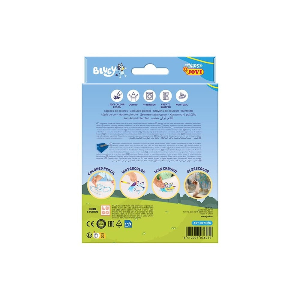 Jovi My First Bluey Coloured Pencils with Sharpener (6 Pack)