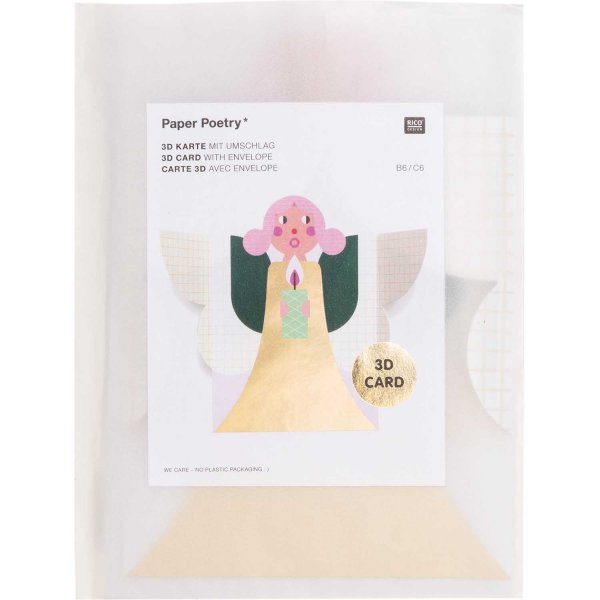 Paper Poetry 3D card angel petrol-pink B6