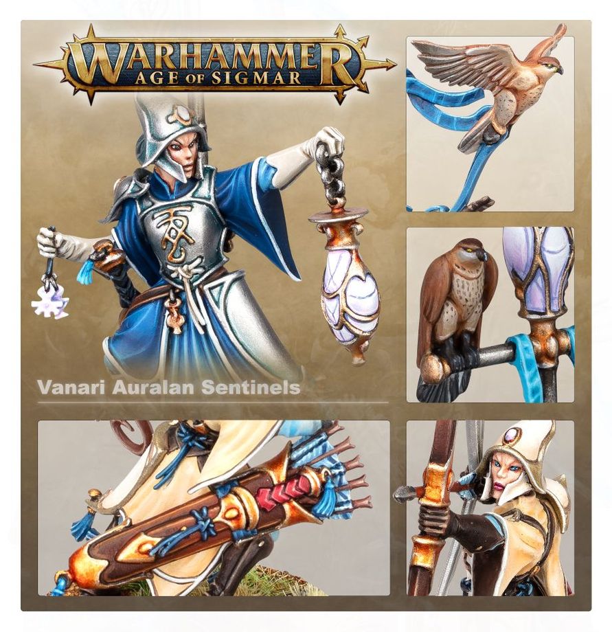 Warhammer Age of Sigmar Vanari Auralan Sentinels with detailed artwork and bird illustrations.