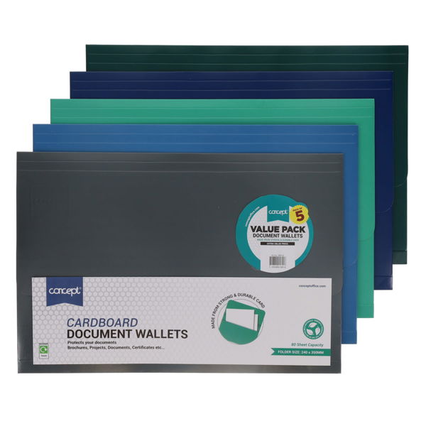 Concept Cardboard Document Wallets (5 Pack)