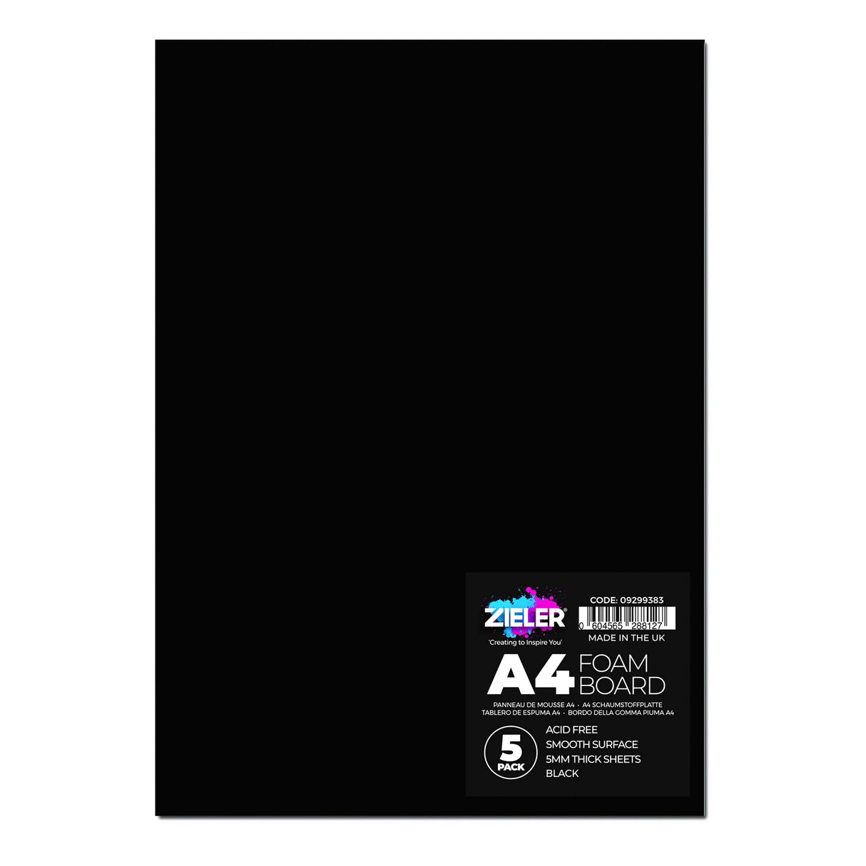 Zieler Black Foam Board - A4 (5 Pack)