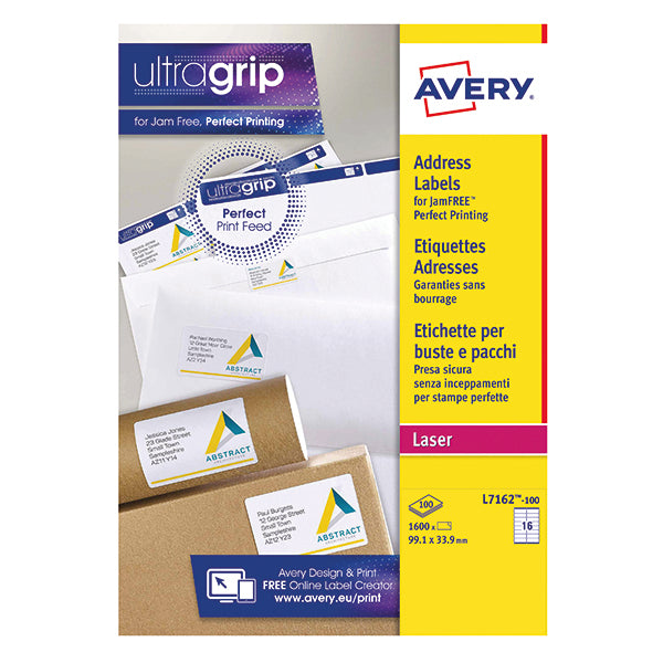 Avery Ultragrip Laser Labels 99.1x33.9mm White (Pack of 1600) L7162-100