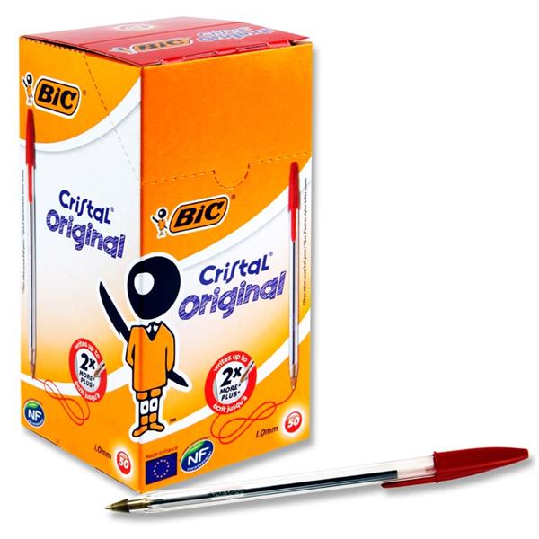 Bic Box 50 Cristal Original Ballpoint Pens - Red