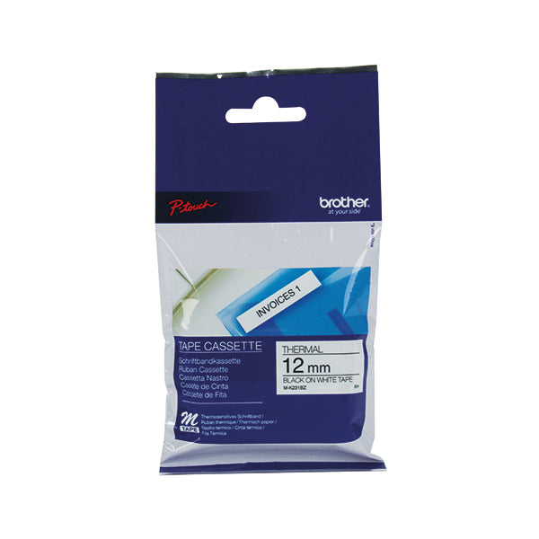 Brother P-Touch M Tape 12mm Black /White (Width: 12mm length 8m) MK231BZ