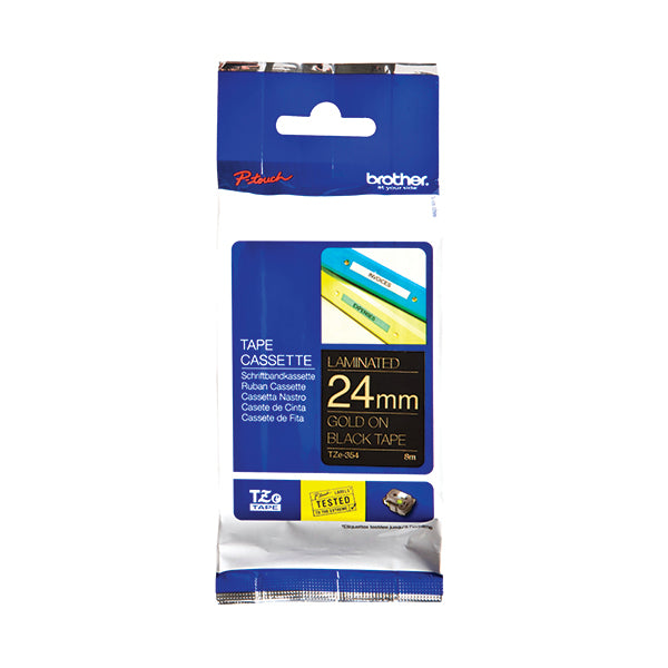 Brother P-Touch 24mm Gold On Black Labelling Tape TZE354