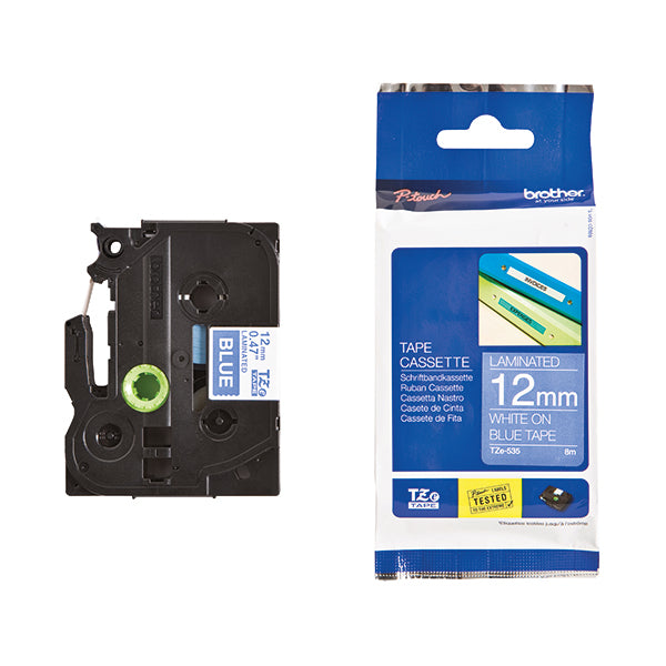Brother TZe-535 P-Touch Labelling Tape 12mm x 8mm Blue on White TZE535