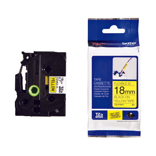 Brother TZe P-Touch Labelling Tape 18mm x 8m Black on Yellow TZEFX641