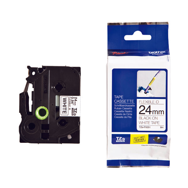 Brother TZe P-Touch Labelling Tape Flexi 24mm Black on White TZEFX251