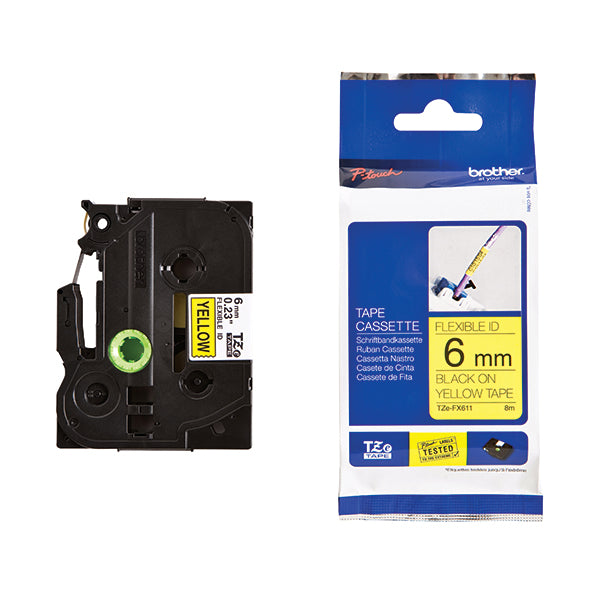 Brother TZe P-Touch Labelling Tape 6mm x 8m Black on Yellow TZEFX611