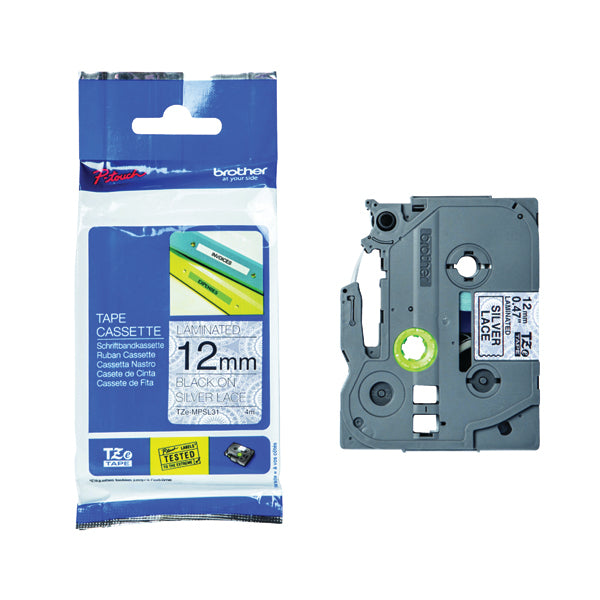 Brother P-Touch 12mm Black On Silver Labelling Tape TZEMPSL31