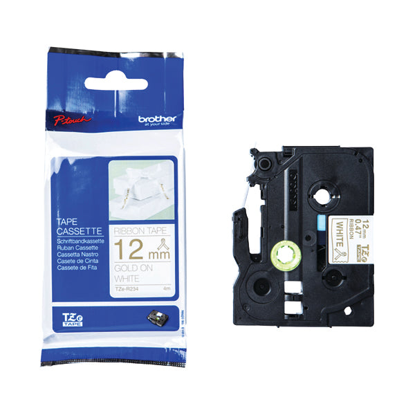 Brother P-Touch 12mm Gold On White Labelling Tape TZER234