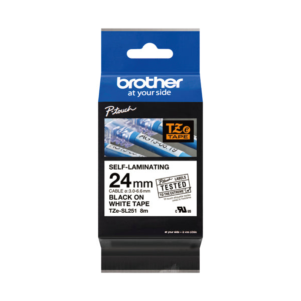 Brother P-Touch 24mm Black on White Labelling Tape TZE-SL251