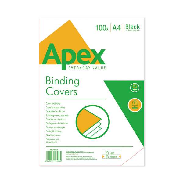 Fellowes Apex A4 Leatherboard Covers Black (Pack of 100) 6501001