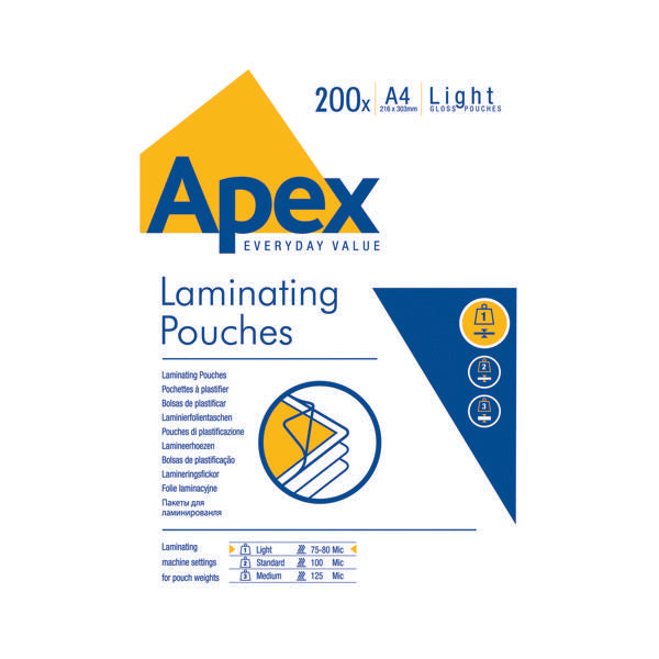Fellowes Apex A4 Light Duty Laminating Pouch (Pack of 200) 6005301