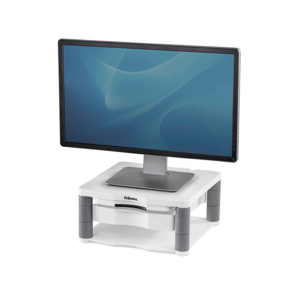 Fellowes Premium Monitor Riser Plus with Storage Drawer and Built In Copyholder White 9171302