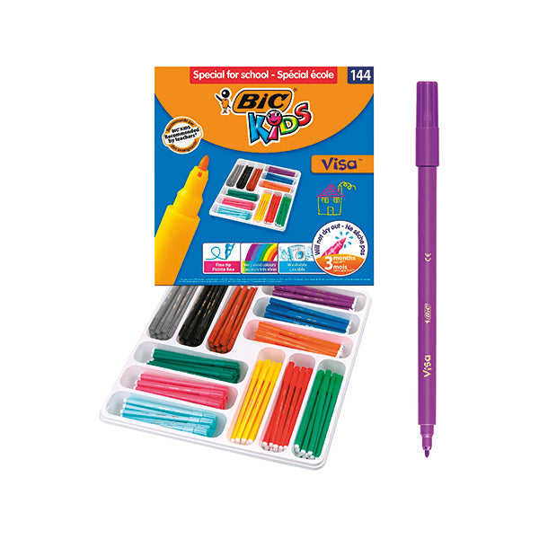 Bic Kids Visa Felt Tip Pens Fine Tip Assorted (Pack of 144) 887838