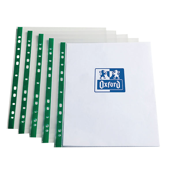 Oxford Punch Pocket Green Spine A4 Clear (100 Pack) 400002137