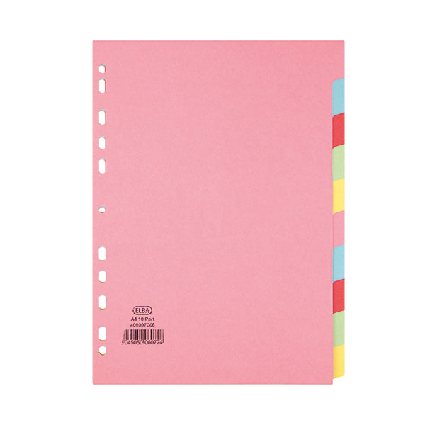 Elba-10 Part Card Divider Recycled Manilla A4 Assorted 400007246
