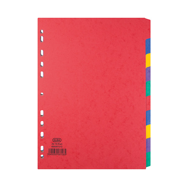 Elba 10-Part Pressboard Divider Heavyweight A4 Bright Multi 400007513
