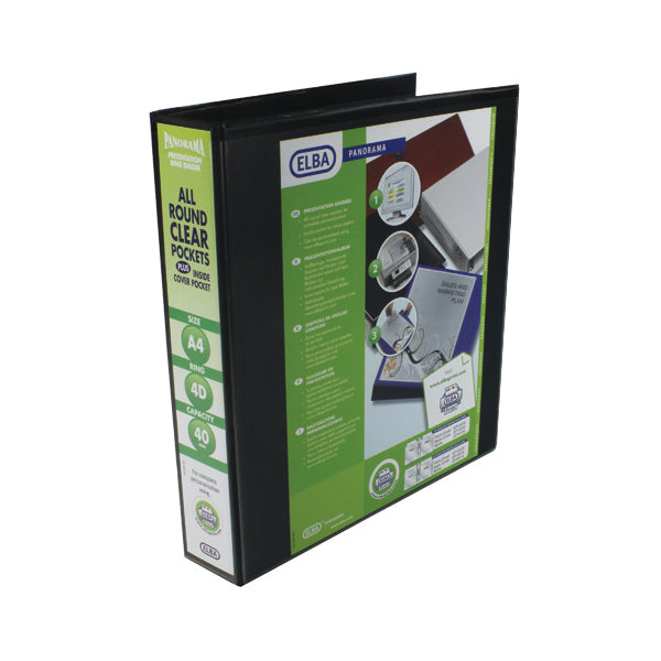 Elba Panorama 40mm 4 D-Ring Pres Binder A4 Blk (Pack of 6) 400008417