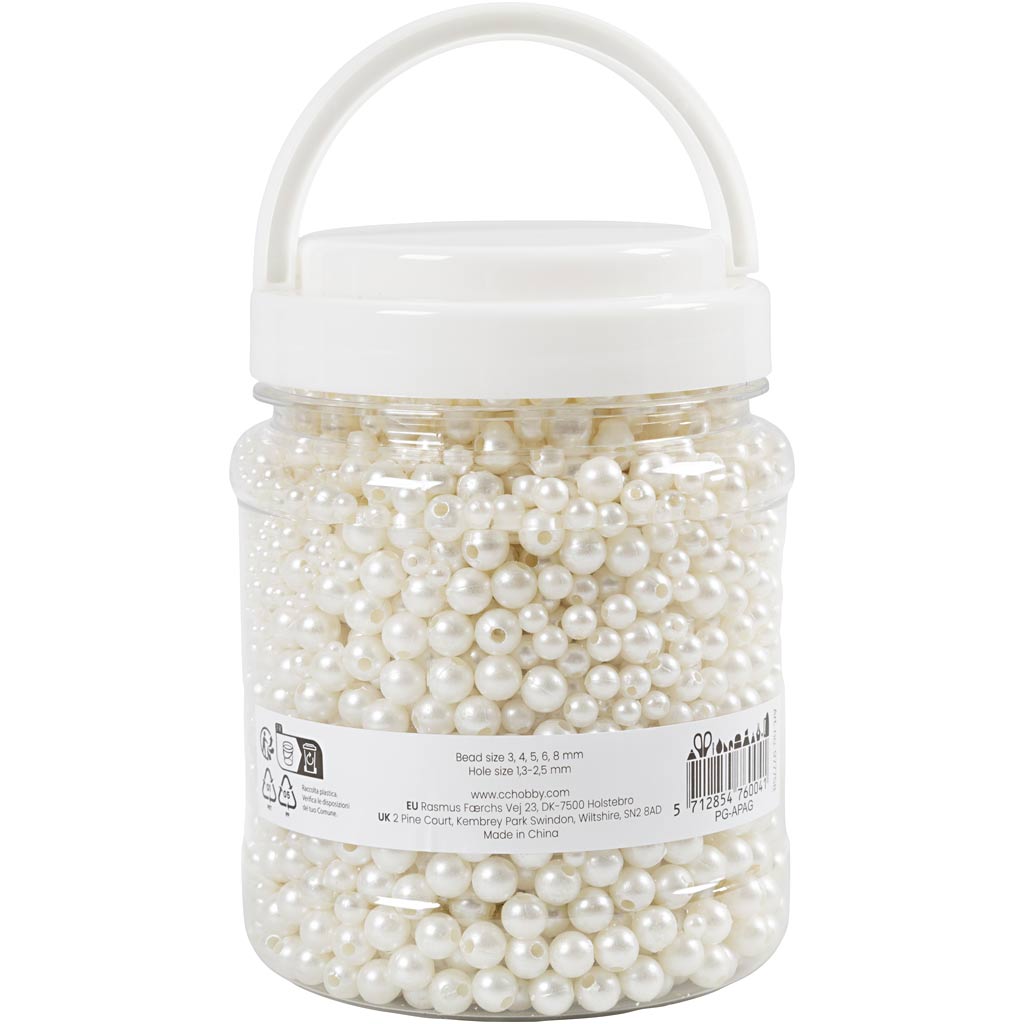 Jar of white pearls with a handle on a white background