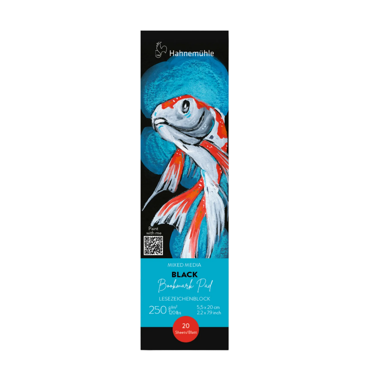 Hahnemuhle watercolor paper pad packaging with a fish illustration on a white background
