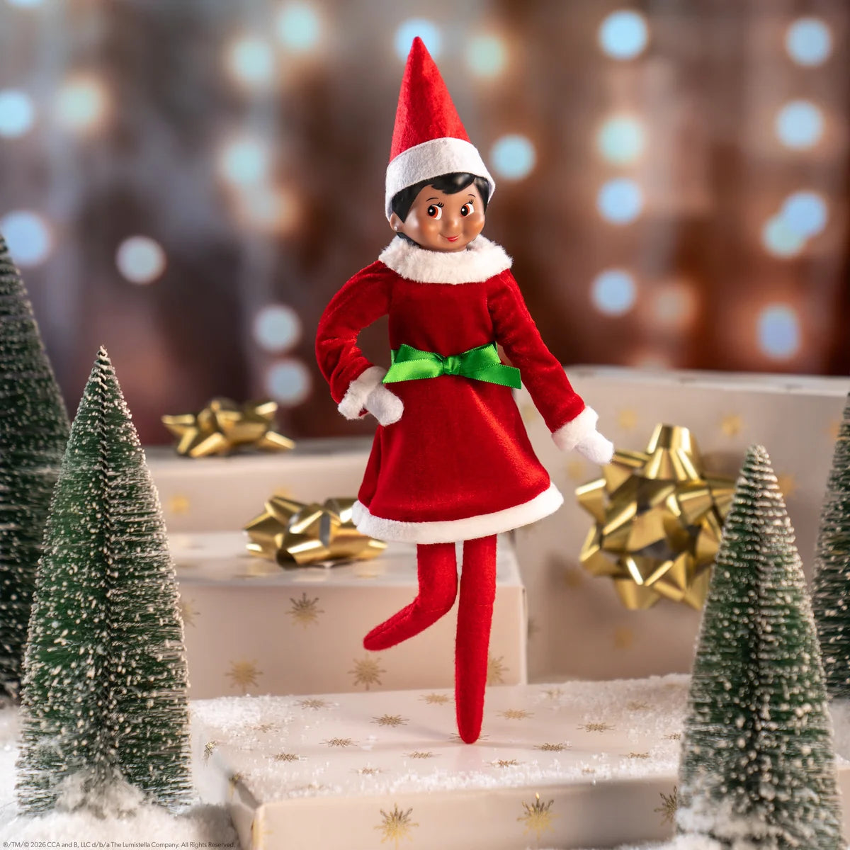 Elf on the Shelf Claus Couture - Red Dress with Green Bow