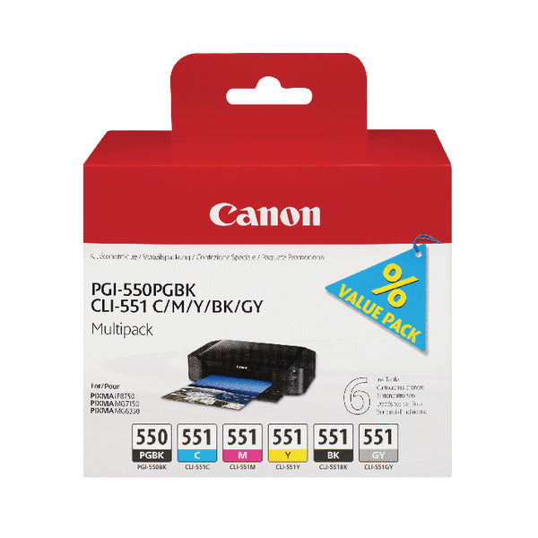 Canon PGI-550/CLI-551 Inkjet Cartridge Multipack PGBK/C/M/Y/BK/G 6496B005