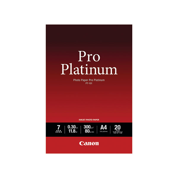 Canon PT-101 Pro A4 Platinum Photo Paper (Pack of 20) 2768B016