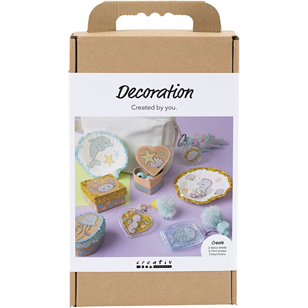 Cardboard packaging of a decoration craft kit with 'creativ' branding on a white background