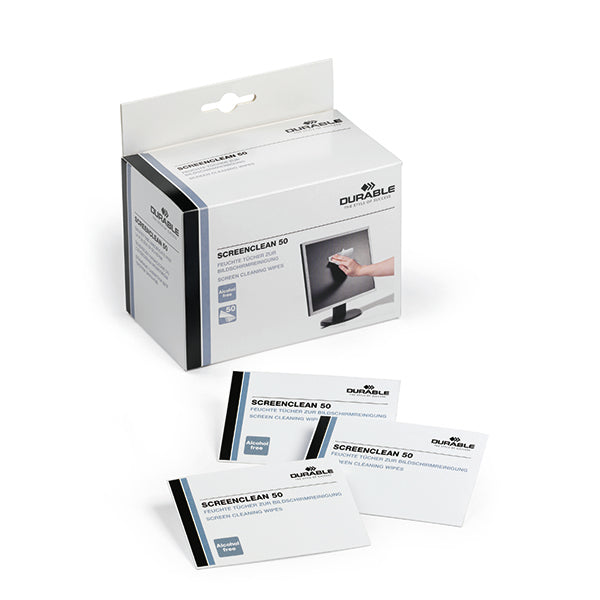 Durable Screenclean 50 Wipes Alcohol Free Bio-degradable Individually Wrapped (Pack of 50) 578702