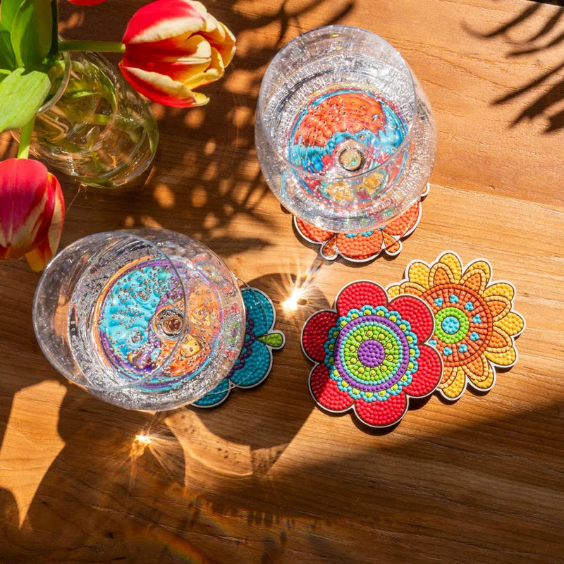 Diamond Dotz Coaster 10x10cm Kit - Hippy Brights (4 Pack)