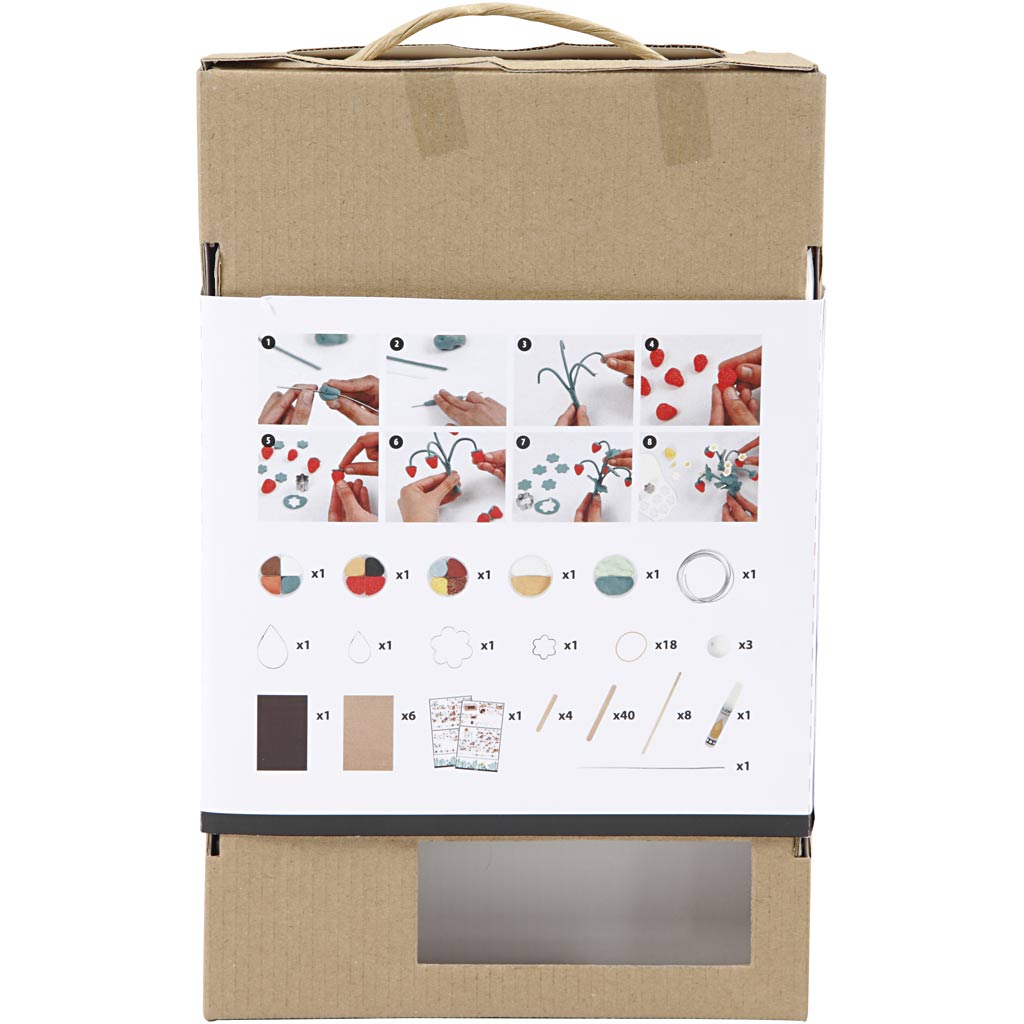 Craft kit packaging box with a printed instruction sheet on a white background