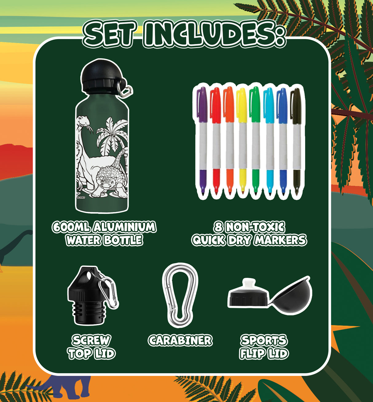 Create Your Own Water Bottle Set - Dinosaur