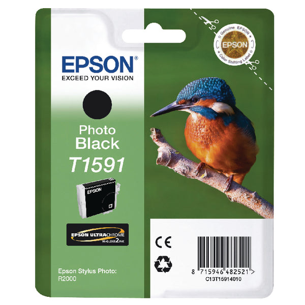 Epson T1591 Ink Cartridge Ultra Chrome Hi-Gloss2 Kingfisher Photo Black C13T15914010
