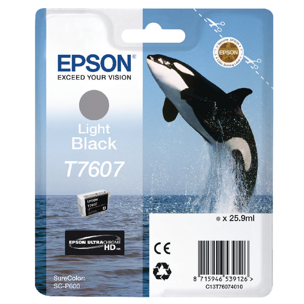 Epson T7607 Ink Cartridge Ultra Chrome HD Killer Whale Light Black C13T76074010
