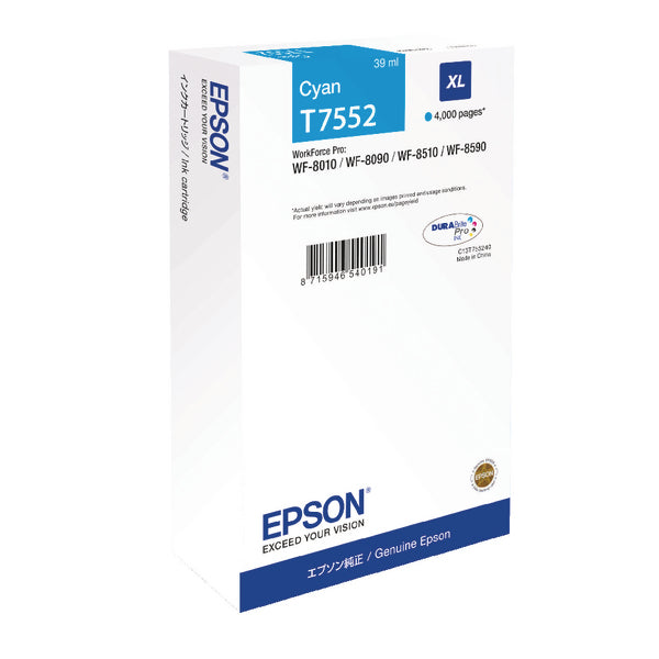 Epson T7552 Ink Cartridge DURABrite Pro XL Cyan C13T755240