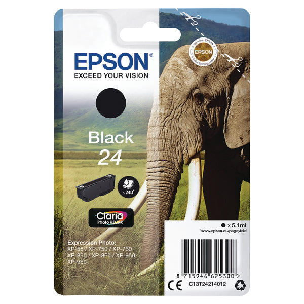 Epson 24 Ink Cartridge Photo HD Claria Elephant Black C13T24214012