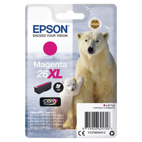 Epson 26XL Ink Cartridge Premium Claria Polar Bear Magenta C13T26334012