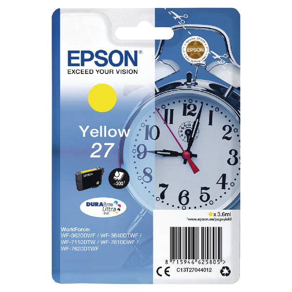 Epson 27 Ink Cartridge DURABrite Ultra Alarm Clock Yellow C13T27044012