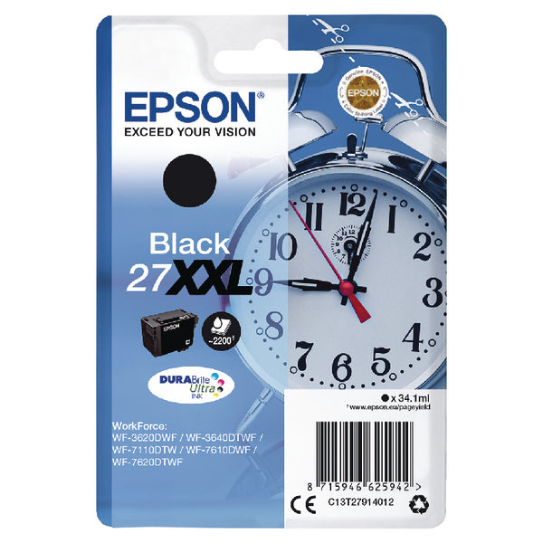 Epson 27XXL Ink Cartridge DURABrite Ultra Extra High Yield Alarm Clock Black C13T27914012